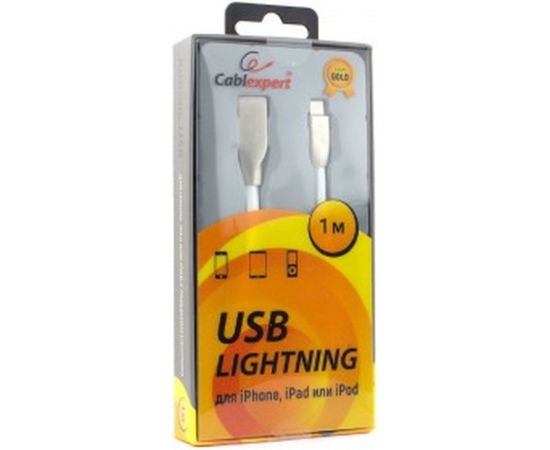Кабель для Apple Cablexpert серия Gold, AM/Lightning, длина 1м, белый, блистер CC-G-APUSB01W-1M – изображение 2