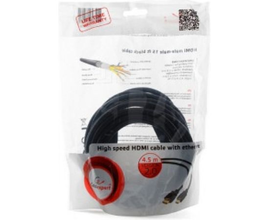 Кабель Cablexpert HDMI v2.0, 19M/19M, 4.5м, черный, позолоченные разъемы, экран, пакет CC-HDMI4-15 – изображение 3