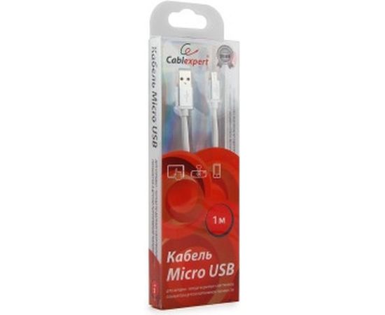 Кабель USB Cablexpert USB 2.0 AM/microB, серия Silver, длина 1м, блистер, белый CC-S-mUSB01W-1M – изображение 3