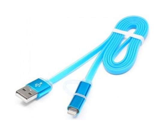 Кабель Cablexpert USB 2.0 AM/microBM 5P - iPhone lightning, 1м, комбо кабель, голубой CC-mAPUSB2bl1m – изображение 4