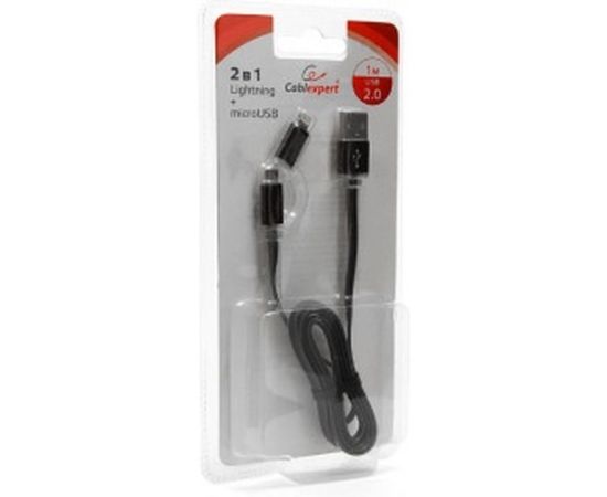 Кабель Cablexpert USB 2.0 AM/microBM 5P - iPhone lightning, 1м, комбо кабель, черный CC-mAPUSB2bk1m – изображение 5