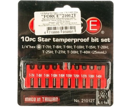 Набор бит TORX с отверстием Т7-Т40, 10 шт. FORCE 21012T – изображение 2