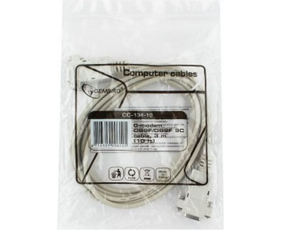 Кабель Gembird 0-модемный, 9F/9F, 3.0м, пакет CC-134-10 – изображение 3