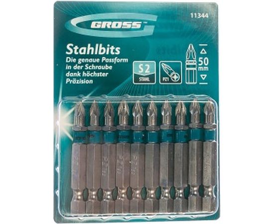 Набор бит PZ1х50, сталь S2, 10шт GROSS 11344 – изображение 2