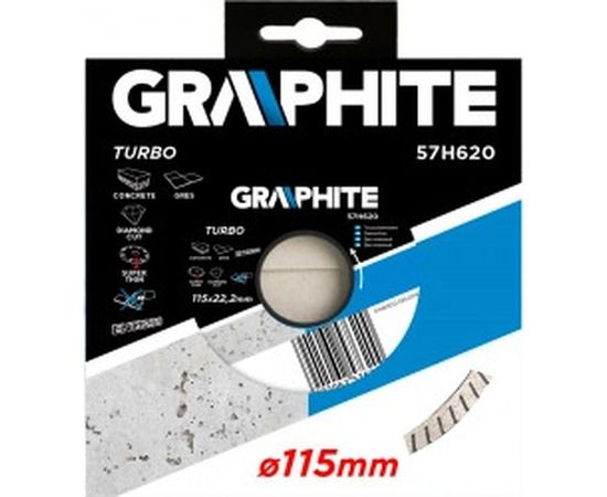 Диск алмазный ультра тонкий Turbo по бетону (115х22.2 мм) GRAPHITE 57H620 – изображение 2