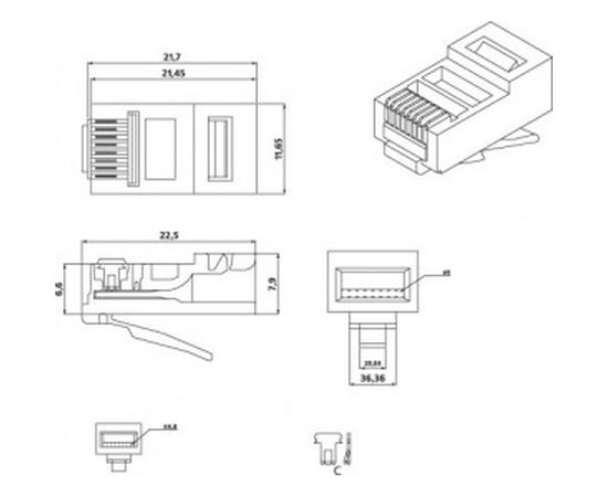 Разъем Hyperline RJ-45 (8P8C) под витую пару, категория 5e (50µ"/ 50 микродюймов), универсальный (для одножильного и многожильного кабеля) 100шт PLUG-8P8C-U-C5-100 49377 – изображение 2