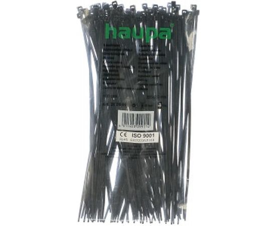 Кабельные стяжки черного цвета HAUPA устойчив к воздействию УФ-лучей, 203x2.5 мм, 100 штук 262606 – изображение 2