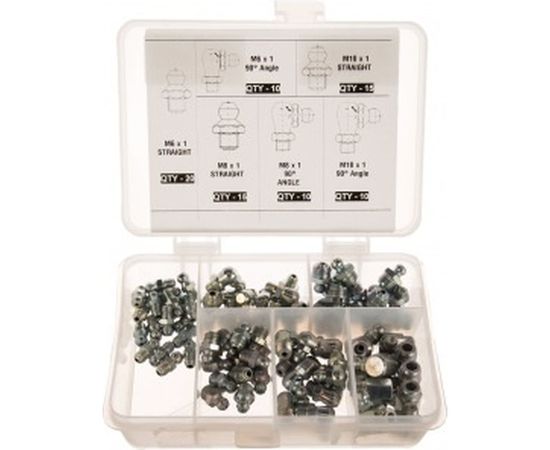 Набор пресс-масленок GFT/KIT/M-80 80 шт. в пластиковом диспенсере GROZ GR43973 – изображение 2