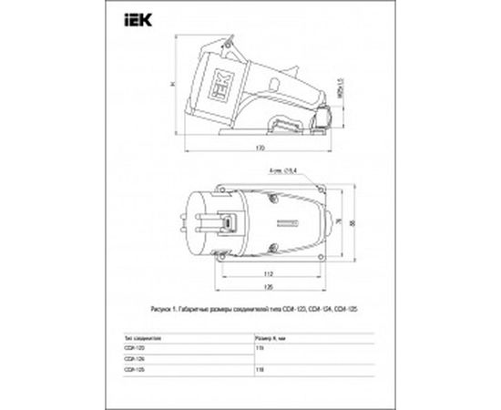 Стационарная розетка IEK MAGNUM ССИ-124 32А 3Р+РЕ 38 IP44 PSN12-032-4 6842348 – изображение 2