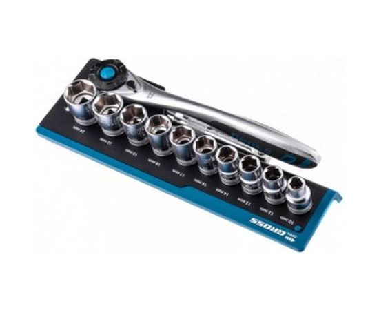 Набор торцевых головок, трещотка 120 зубьев, 12 предметов GROSS 14138 – изображение 2