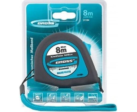 Рулетка Ergonomisch 8мх25мм, магнитный обрезиненный зацеп GROSS 31104 – изображение 2