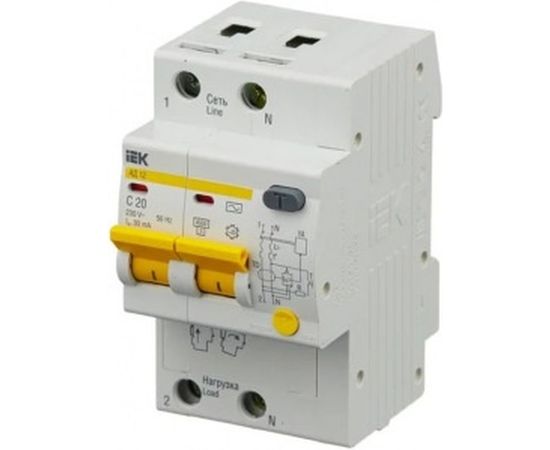 Автоматический дифференциальный выключатель IEK АД-12 2п 10А 30мА С 9688916 – изображение 2