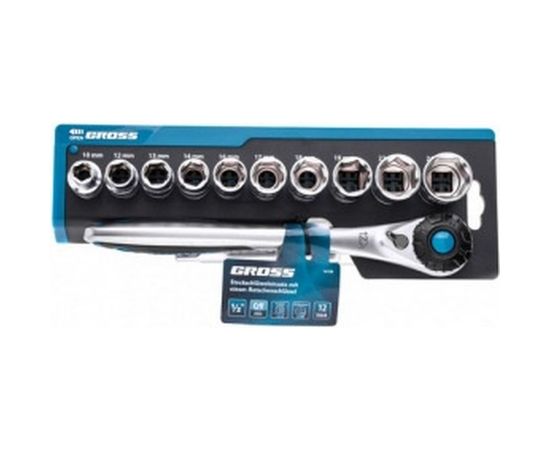 Набор торцевых головок, трещотка 120 зубьев, 12 предметов GROSS 14138 – изображение 4