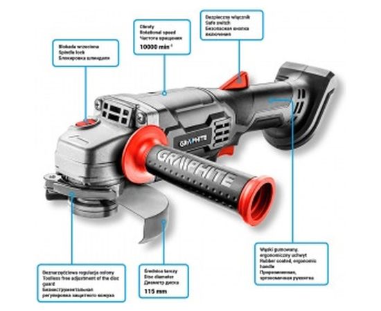 Аккумуляторная угловая шлифмашина GRAPHITE Energy+ 58g003 – изображение 4