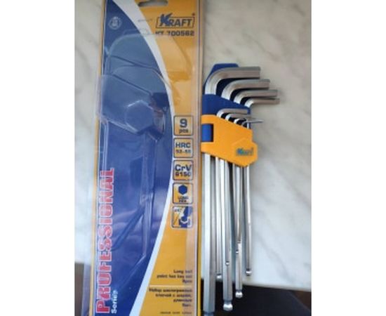 Набор торцевых шестигранных Г-образных ключей с шаром, длинных 9шт KRAFT KT 700562 – изображение 2