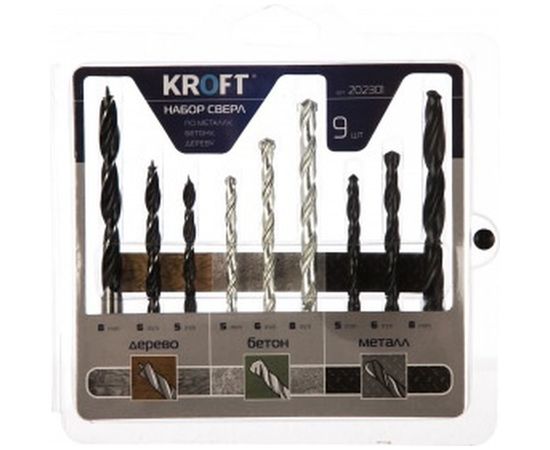 Набор сверл универсальный 9 шт. Kroft 202301 – изображение 2