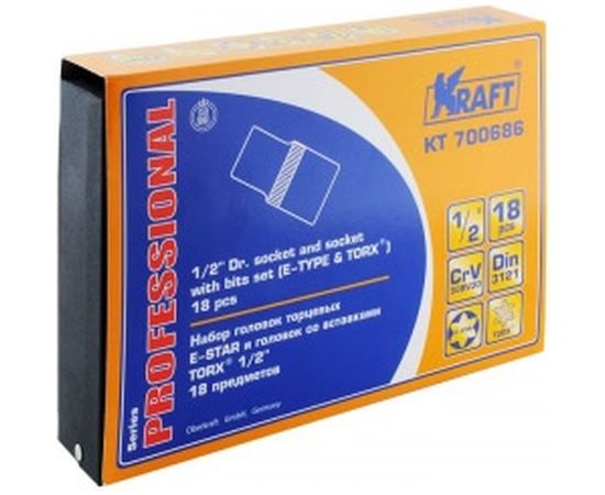 Набор торцевых головок и насадок (18 шт; 1/2" Dr; E-star и Torx) KRAFT KT 700686 – изображение 2