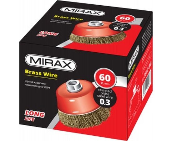 Щетка чашечная для УШМ (латунированная проволока 0,3 мм, 60 мм) MIRAX 35142-060 – изображение 2