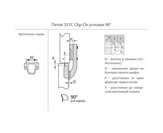Угловая петля с доводчиком, с монтажной планкой JET 351 Clip-On D35мм 180 град. HR351C.110NI99 – изображение 2