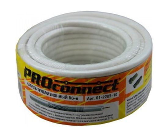 Коаксиальный кабель PROconnect RG-6U, 75 Ом, CCS/Al/Al, 48%, бухта 10 м, белый 01-2205-10 – изображение 2
