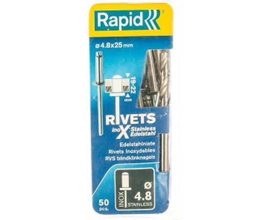 Заклепка из нержавеющей стали (50 шт; 4.8x25 мм) RAPID 5000398 – изображение 2
