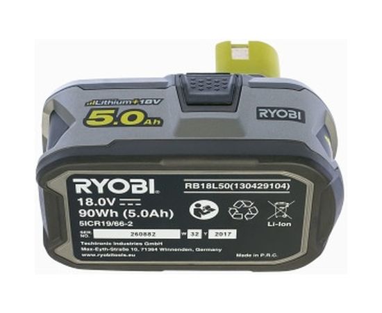 Аккумулятор Ryobi ONE+ RB18L50 5133002433 (18 В; 5 А*ч; Li-Ion) – изображение 2