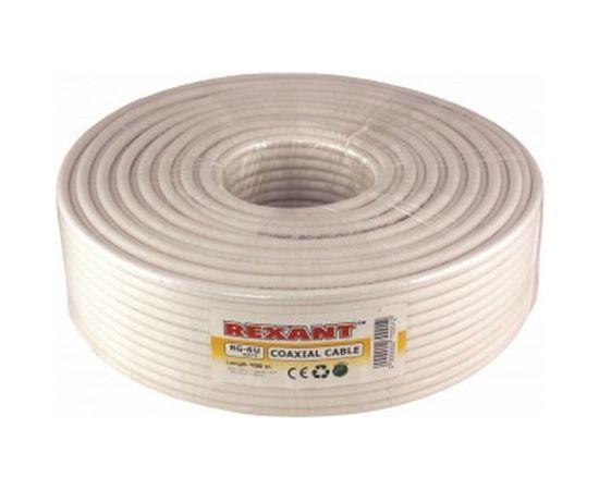 Кабель RG-6U, 64%, 75 Ом, 100м, белый REXANT 01-2201 – изображение 2