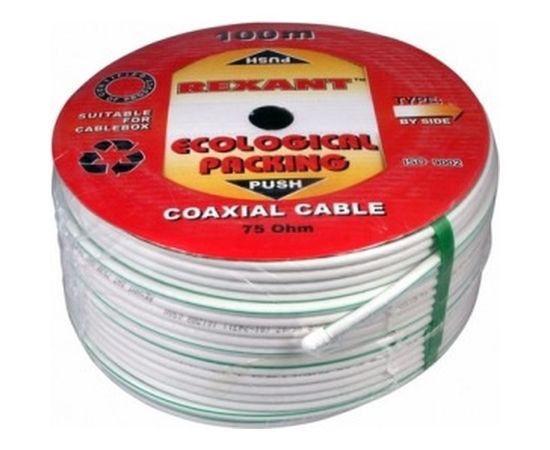 Кабель SAT 703 B, Cu/Al/Cu, 75%, 75 Ом, 100м, белый REXANT 01-2431 – изображение 2