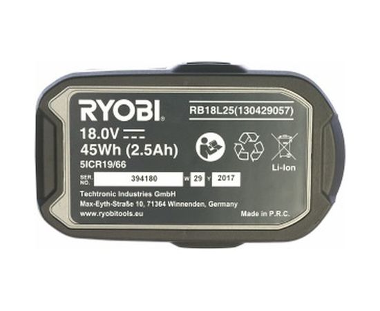 Аккумулятор Ryobi ONE+ RB18L25 5133002237 (18 В; 2.5 А*ч; Li-Ion) – изображение 3