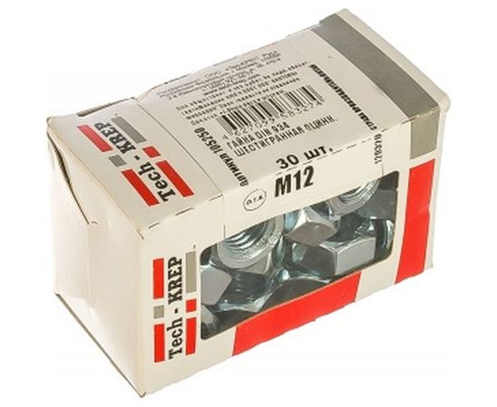 Шестигранная гайка DIN 934 оцинкованная М12, 30шт - коробка Tech-Krep 105250 – изображение 2