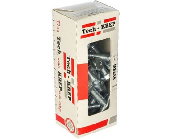 Болт DIN 933 с шестигранной головкой, оцинкованный М8х30, 30шт - коробка Tech-Krep 105209 – изображение 2