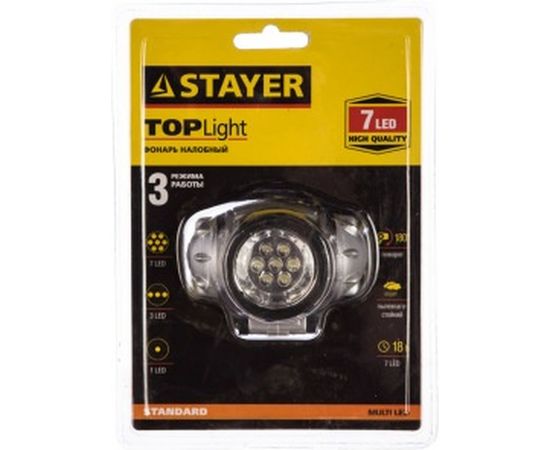 Налобный светодиодный фонарь STAYER STANDARD 7LED, 3 режима, 3ААА 56572 – изображение 5