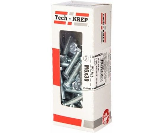 Болт DIN 933 с шестигранной головкой, оцинкованный М6х30, 60шт - коробка Tech-Krep 105203 – изображение 2