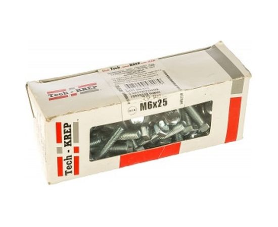 Болт DIN 933 с шестигранной головкой, оцинкованный М6х25, 70шт - коробка Tech-Krep 105202 – изображение 2