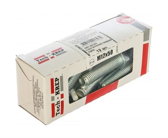 Болт DIN 933 с шестигранной головкой, оцинкованный М12х50, 12шт - коробка Tech-Krep 126528 – изображение 2