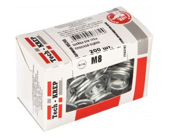 Плоская оцинкованная шайба DIN125а М8 200шт - коробка Tech-Krep 105260 – изображение 2