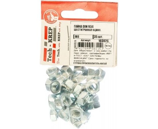 Шестигранная гайка DIN 934 оцинкованная М8, 35шт - пакет Tech-Krep 103026 – изображение 2