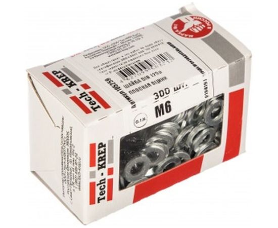 Плоская оцинкованная шайба DIN125а М6 300шт - коробка Tech-Krep 105259 – изображение 2