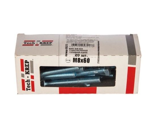 Болт DIN 933 с шестигранной головкой, оцинкованный М8х60, 20шт - коробка Tech-Krep 105212 – изображение 2