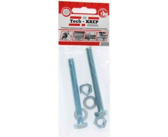 Болт Tech-Krep DIN933 с шестигранной головкой, оцинкованный М10х160 + гайка + шайба 2 шт - пакет 136920 – изображение 2
