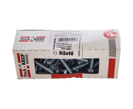 Болт DIN 933 с шестигранной головкой, оцинкованный М6х40, 50шт - коробка Tech-Krep 105204 – изображение 2