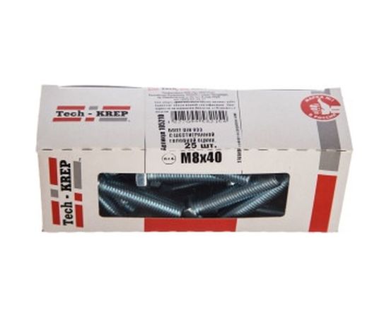 Болт DIN 933 с шестигранной головкой, оцинкованный М8х40, 25шт - коробка Tech-Krep 105210 – изображение 2