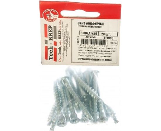 Винт конфирмат Tech-Krep стяжка мебельная 6,3х50 20 шт- пакет 111333 – изображение 2