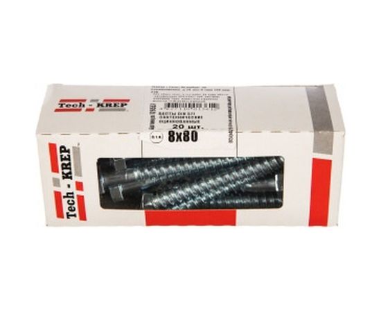 Сантехнический болт DIN 571 оцинкованный 8х80, 20шт - коробка Tech-Krep 126557 – изображение 2