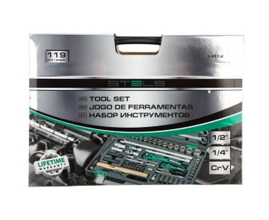 Набор инструмента 1/4", 1/2", CrV, S2, усиленный кейс, 119шт STELS 14112 – изображение 4