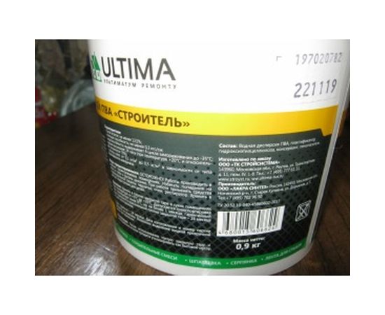 Клей ПВА ULTIMA СТРОИТЕЛЬ ведро 0,9кг ULTSTR09 – изображение 5