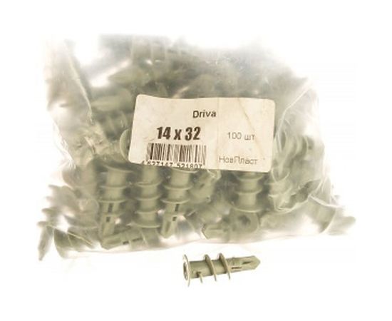 Дюбель Дрива КРЕП-КОМП пластиковая, со сверлом 14х32 100шт дп1432 