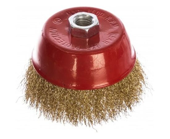 Щетка чашка, латунированная витая проволока, мягкая (100 мм; М14) для УШМ Vira 576200 – изображение 2