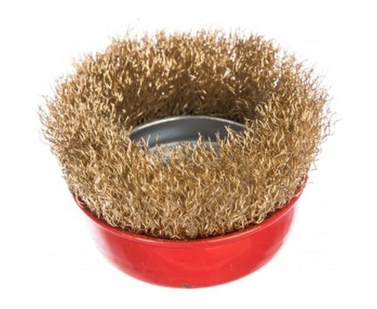 Щетка чашка, латунированная витая проволока, мягкая (75 мм; М14) для УШМ Vira 576175 – изображение 2