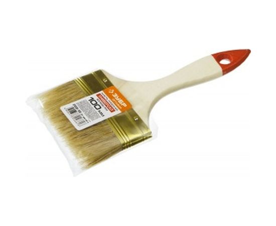 Плоская кисть, светлая щетина, деревянная ручка, 100мм Зубр УНИВЕРСАЛ-ОПТИМА 01099-100_z01 – изображение 2